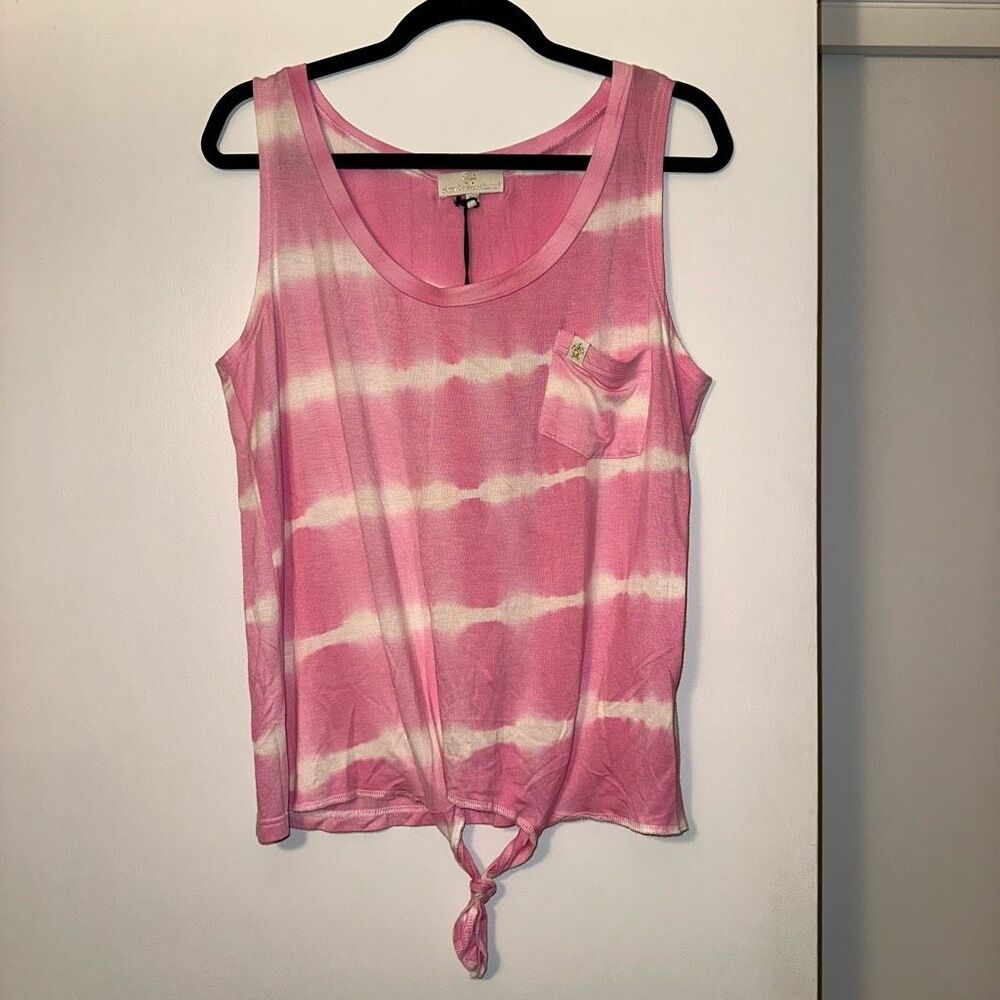 Simply Southern XL Knot Bottom Round Neck Womens Tank Top Pink White Tie Dye NWT